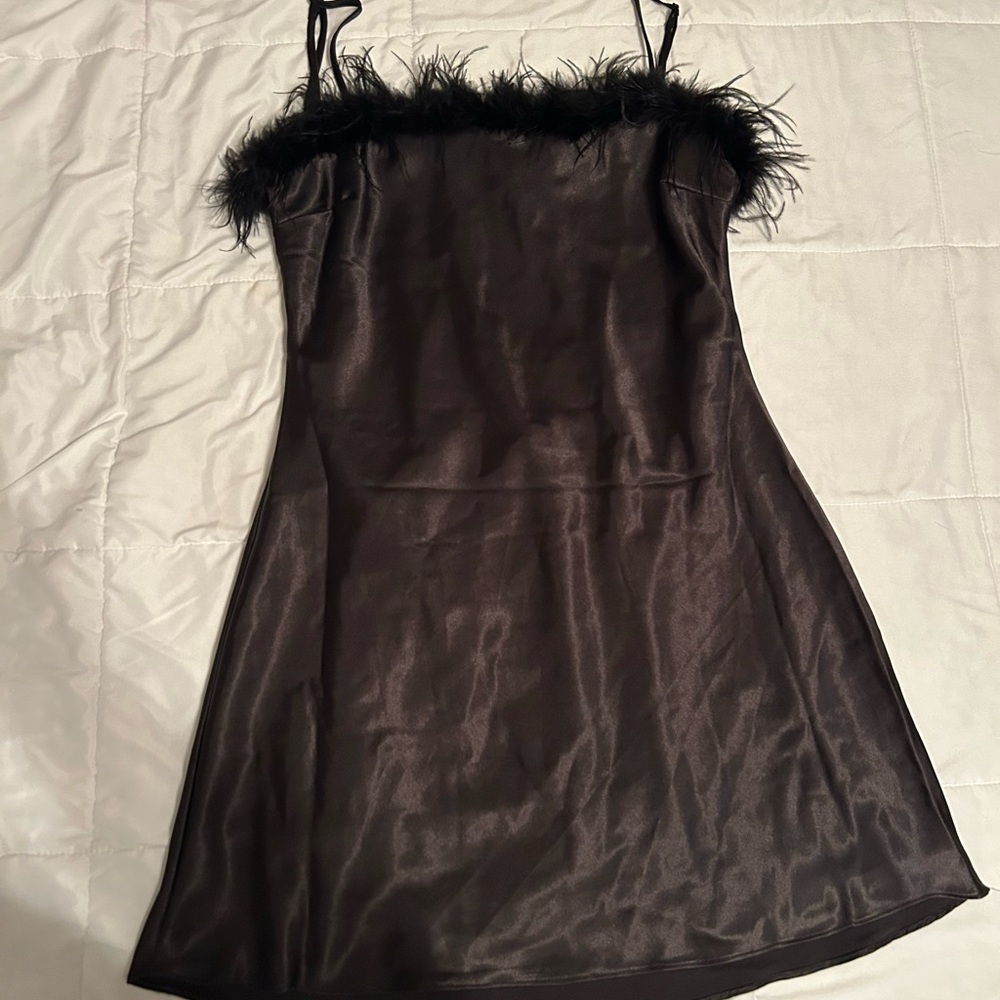 Chic Black Mini Dress with Feather Detail